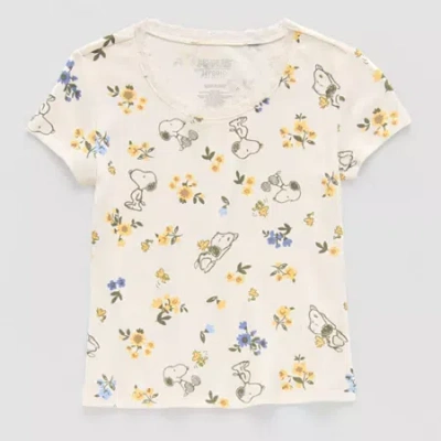 Hybrid Tees Little & Big Kid Girls Scoop Neck Short Sleeve Oversized Peanuts Graphic T-shirt In White