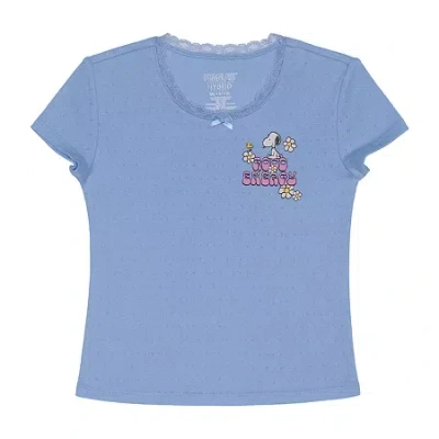 Hybrid Tees Little & Big Kid Girls V Neck Short Sleeve Oversized Peanuts Graphic T-shirt In Blue