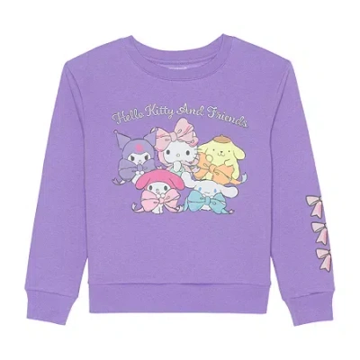 Hybrid Tees Little & Big Kid Girls Crew Neck Fleece Long Sleeve Hello Kitty Sweatshirt In Purple