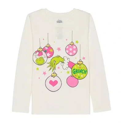 Hybrid Tees Little & Big Kid Girls Round Neck Long Sleeve Regular Fit Grinch Graphic T-shirt In White