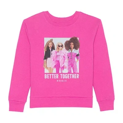 Hybrid Tees Little & Big Kid Girls Crew Neck Fleece Long Sleeve Barbie Sweatshirt In Pink