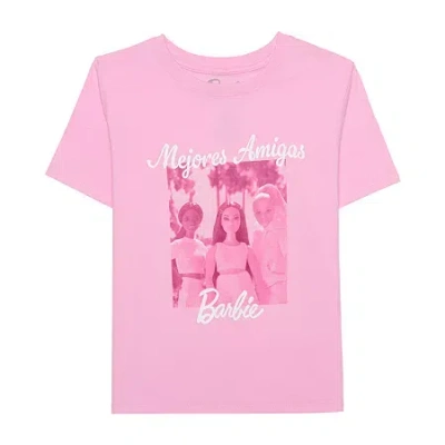 Hybrid Tees Little & Big Kid Girls Crew Neck Short Sleeve Regular Fit Barbie Graphic T-shirt In Pink