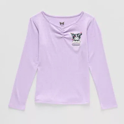 Hybrid Tees Little & Big Kid Girls V Neck Long Sleeve Regular Fit Hello Kitty Kuromi Graphic T-shirt In Purple