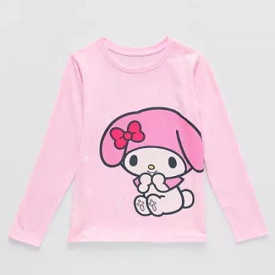 Hybrid Tees Little & Big Kid Girls Round Neck Long Sleeve Regular Fit Hello Kitty Graphic T-shirt In Pink