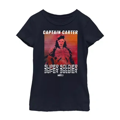 Fifth Sun Captain Carter Little & Big Kid Girls Crew Neck Short Sleeve Slim Fit Marvel Graphic T-shirt In Blue