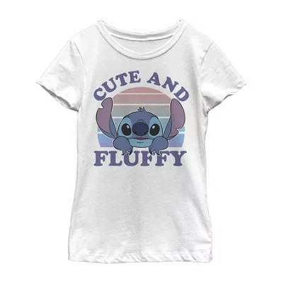 Fifth Sun Little & Big Kid Girls Crew Neck Short Sleeve Slim Fit Lilo & Stitch Graphic T-shirt In White