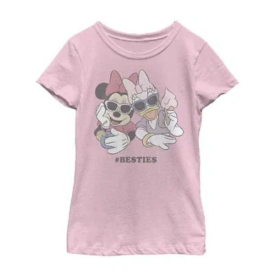 Fifth Sun Little & Big Kid Girls Crew Neck Short Sleeve Slim Fit Minnie Mouse Graphic T-shirt In Pink