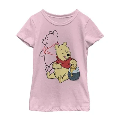 Fifth Sun Little & Big Kid Girls Crew Neck Short Sleeve Slim Fit Winnie The Pooh Graphic T-shirt In Pink