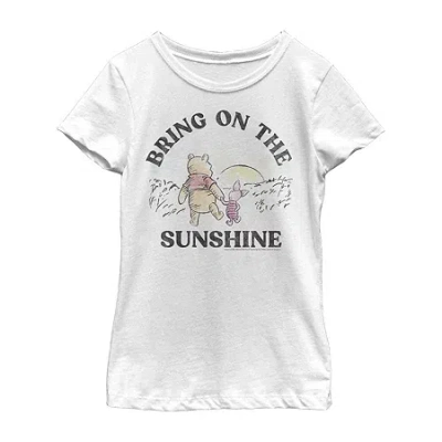 Fifth Sun Little & Big Kid Girls Crew Neck Short Sleeve Slim Fit Winnie The Pooh Graphic T-shirt In White
