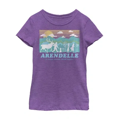 Fifth Sun Arendelle Little & Big Kid Girls Crew Neck Short Sleeve Slim Fit Frozen Graphic T-shirt In Purple
