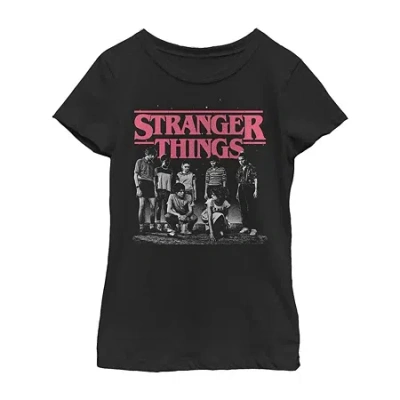 Fifth Sun Little & Big Kid Girls Crew Neck Short Sleeve Regular Fit Stranger Things Graphic T-shirt In Black
