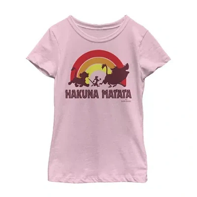 Fifth Sun Hakuna Matata Little & Big Kid Girls Crew Neck Short Sleeve Slim Fit The Lion King Graphic T-shirt In Pink