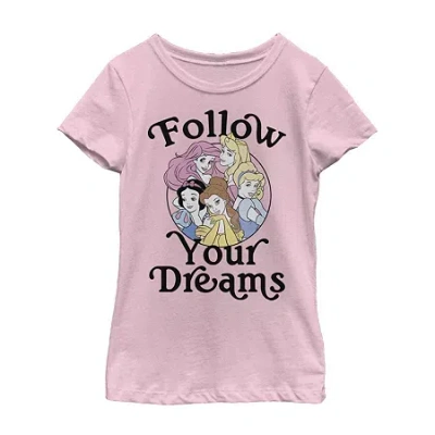 Fifth Sun Follow Your Dreams Little & Big Kid Girls Crew Neck Short Sleeve Slim Fit Princess Graphic T-shirt In Pink