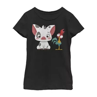 Fifth Sun Beach Buds Little & Big Kid Girls Crew Neck Short Sleeve Slim Fit Princess Moana Graphic T-shirt In Black