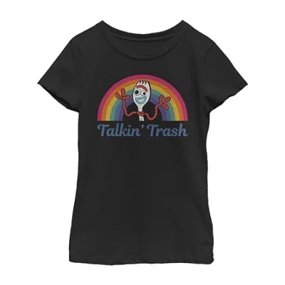 Fifth Sun Talkin Trash Little & Big Kid Girls Crew Neck Short Sleeve Slim Fit Toy Story Graphic T-shirt In Black