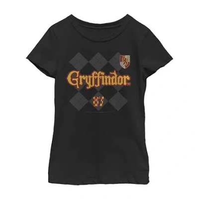 Fifth Sun Gryffindor Little & Big Kid Girls Crew Neck Short Sleeve Slim Fit Harry Potter Graphic T-shirt In Black