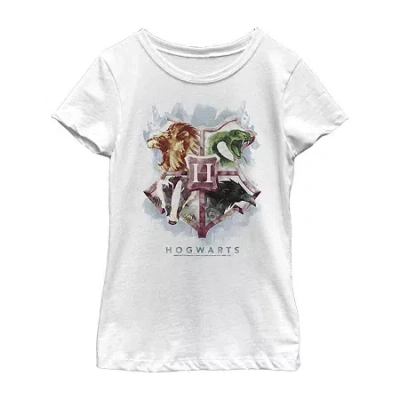 Fifth Sun Hogwarts Little & Big Kid Girls Crew Neck Short Sleeve Slim Fit Harry Potter Graphic T-shirt In White