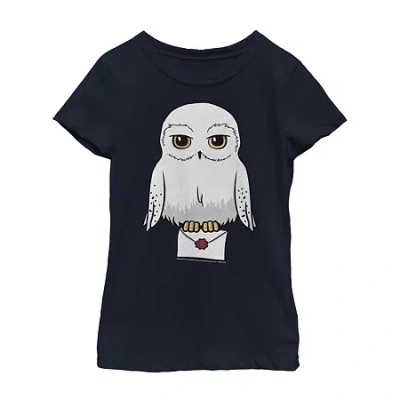 Fifth Sun Hedwig Little & Big Kid Girls Crew Neck Short Sleeve Slim Fit Harry Potter Graphic T-shirt In Black
