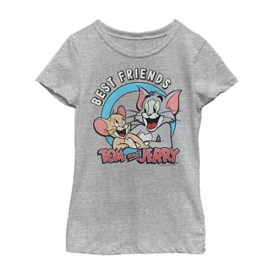 Fifth Sun Little & Big Kid Girls Crew Neck Short Sleeve Slim Fit Tom And Jerry Graphic T-shirt In Gray
