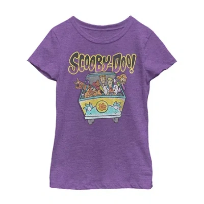 Fifth Sun Little & Big Kid Girls Crew Neck Short Sleeve Slim Fit Scooby Doo Graphic T-shirt In Purple