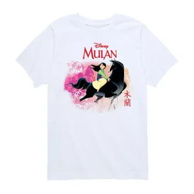 Disney Collection Little & Big Kid Girls Crew Neck Short Sleeve Regular Fit Princess Mulan Graphic T-shirt In White