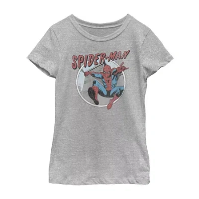 Disney Collection Little & Big Kid Girls Crew Neck Short Sleeve Regular Fit Marvel Spiderman Graphic T-shir In Silver