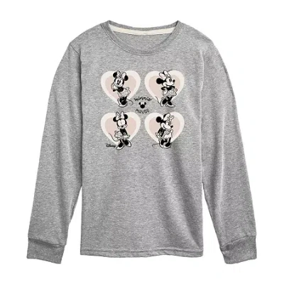 Disney Collection Little & Big Kid Girls Crew Neck Long Sleeve Regular Fit Minnie Mouse Graphic T-shirt In Gray