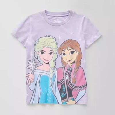 Disney Collection Little & Big Kid Girls Crew Neck Short Sleeve Regular Fit Frozen Graphic T-shirt In Animal Print