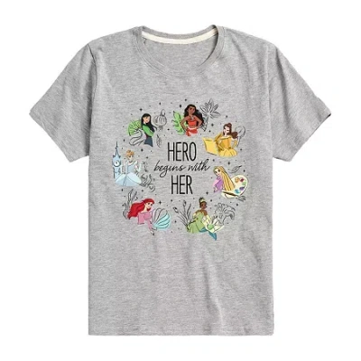 Disney Collection Little & Big Kid Girls Crew Neck Short Sleeve Regular Fit Princess Graphic T-shirt In Animal Print