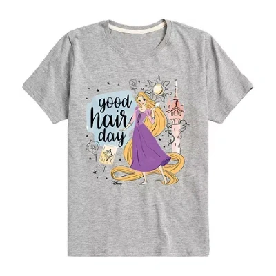 Disney Collection Little & Big Kid Girls Crew Neck Short Sleeve Regular Fit Rapunzel Graphic T-shirt In Multi
