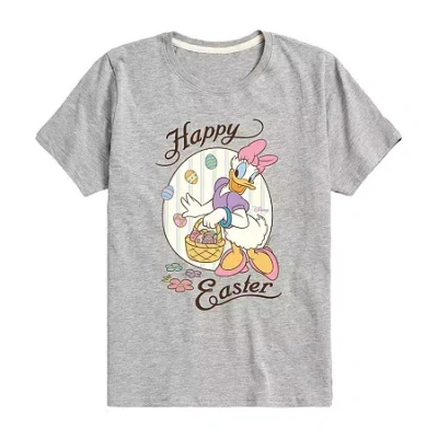 Disney Collection Little & Big Kid Girls Crew Neck Short Sleeve Regular Fit Daisy Duck Graphic T-shirt In Gray