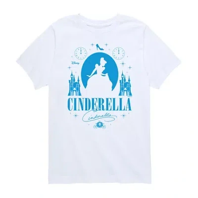 Disney Collection Little & Big Kid Girls Crew Neck Short Sleeve Regular Fit Cinderella Graphic T-shirt In White