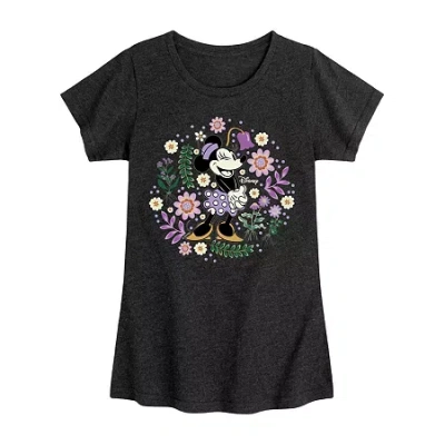 Disney Collection Little & Big Kid Girls Crew Neck Short Sleeve Regular Fit Minnie Mouse Graphic T-shirt In Black