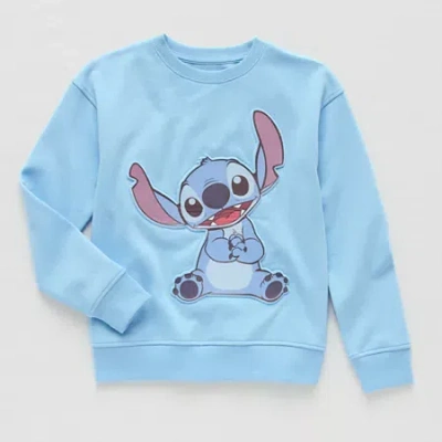 Disney Collection Little & Big Kid Boys Crew Neck Long Sleeve Lilo & Stitch Sweatshirt In Blue
