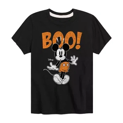 Disney Collection Little & Big Kid Unisex Crew Neck Short Sleeve Mickey Mouse Graphic T-shirt In Black