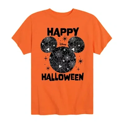 Disney Collection Little & Big Kid Unisex Crew Neck Short Sleeve Mickey Mouse Graphic T-shirt In Orange