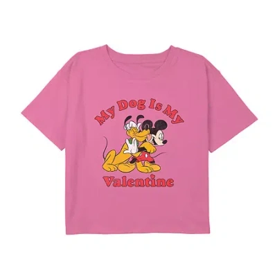 Disney Collection Little & Big Kid Girls Crew Neck Short Sleeve Mickey Mouse Minnie Mouse Graphic T-shirt In Pink