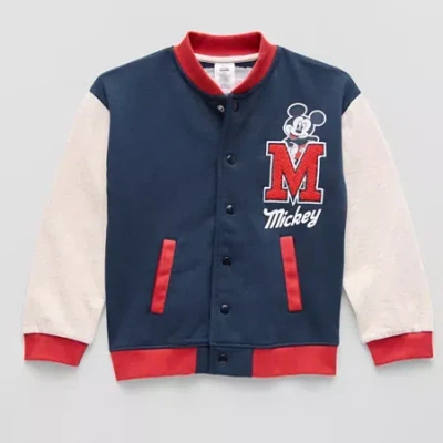 Disney Collection Little & Big Kid Boys Mickey Mouse Fleece Midweight Varsity Jacket In Blue