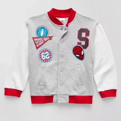 Disney Collection Little & Big Kid Boys Spiderman Fleece Midweight Varsity Jacket In Silver