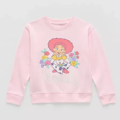 Disney Collection Little & Big Kid Girls Crew Neck Fleece Long Sleeve Jessie Sweatshirt In Pink