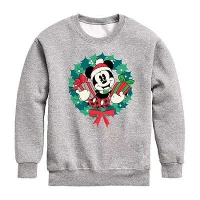 Disney Collection Boys Crew Neck Long Sleeve Mickey Mouse Sweatshirt In Gray