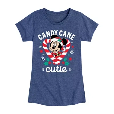 Disney Collection Girls Round Neck Short Sleeve Minnie Mouse Graphic T-shirt In Blue