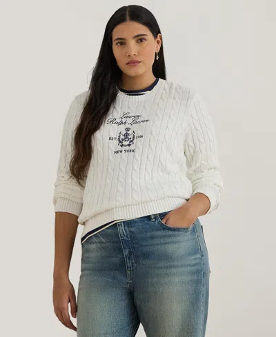 Ralph Lauren Plus Size Embroidered-crest Long-sleeve Sweater In White