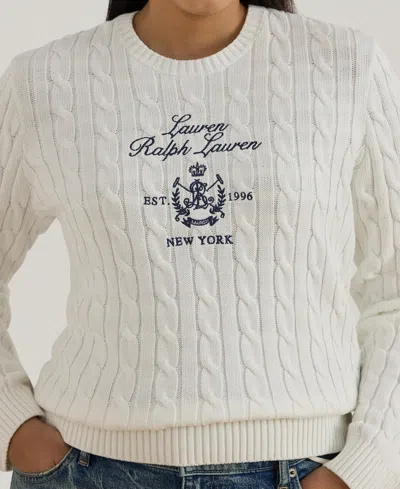 Ralph Lauren Plus Size Embroidered-crest Long-sleeve Sweater In White