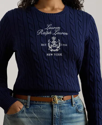 Ralph Lauren Plus Size Embroidered Crest Sweater In Blue
