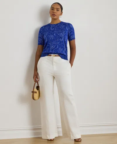 Ralph Lauren Plus Size Paisley Short-sleeve Sweater In Multi