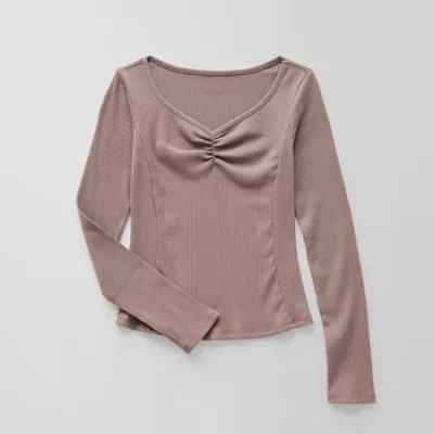 Thereabouts Little & Big Kid Girls V Neck Long Sleeve T-shirt In Gray