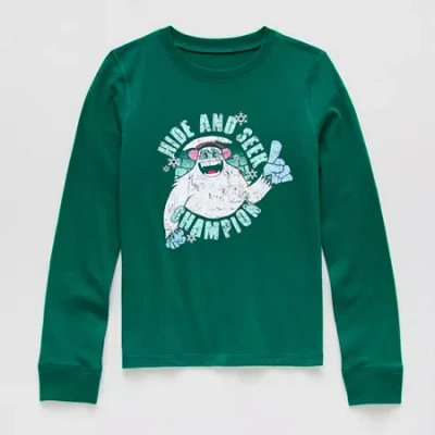 Thereabouts Little & Big Kid Girls Sensory Friendly Round Neck Long Sleeve Adaptive Regular Fit Graphic T-shirt In Green