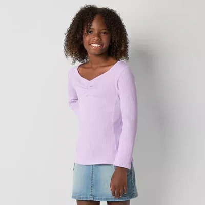 Thereabouts Little & Big Kid Girls V Neck Long Sleeve T-shirt In Purple
