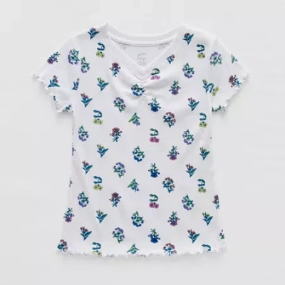 Thereabouts Rib Little & Big Kid Girls V Neck Short Sleeve T-shirt In White